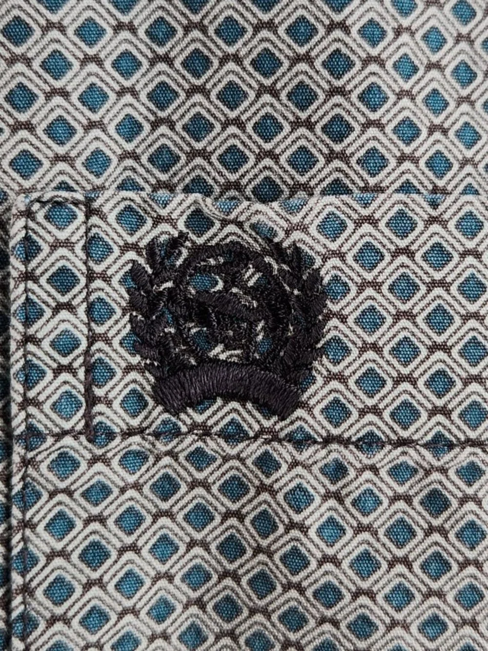 Cinch Medium Button Up Shirt Long Sleeve Geometric Green Blue Western Cotton Men